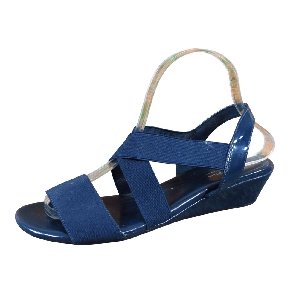 Comfort Plus by Predictions Womens Wedge Sandals Size 8.5 Comfort Navy Blue